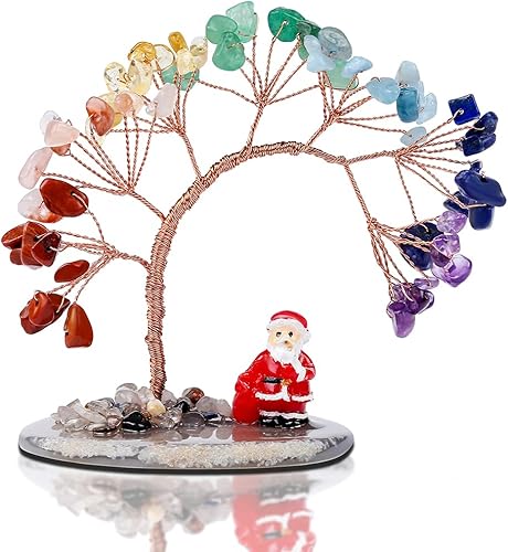 Reyife Árbol de cristal curativo de la vida piedra natural 7 chakras con base de ágata y estatuas de Papá Noel árbol de dinero Feng Shui para disponible en Yaxa Colombia