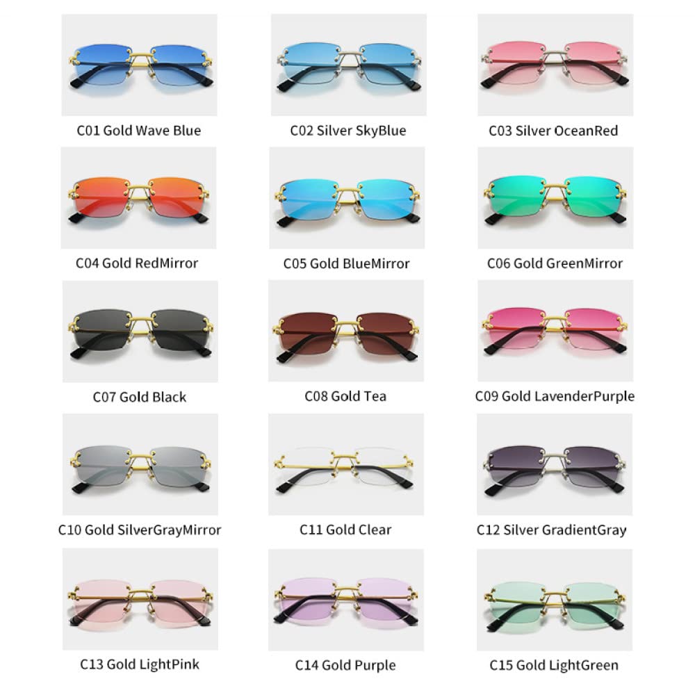 Gafas de sol rectangulares pequeñas Punk para hombre y mujer, gafas de sol de Metal con lentes degradadas sin montura para hombre UV400