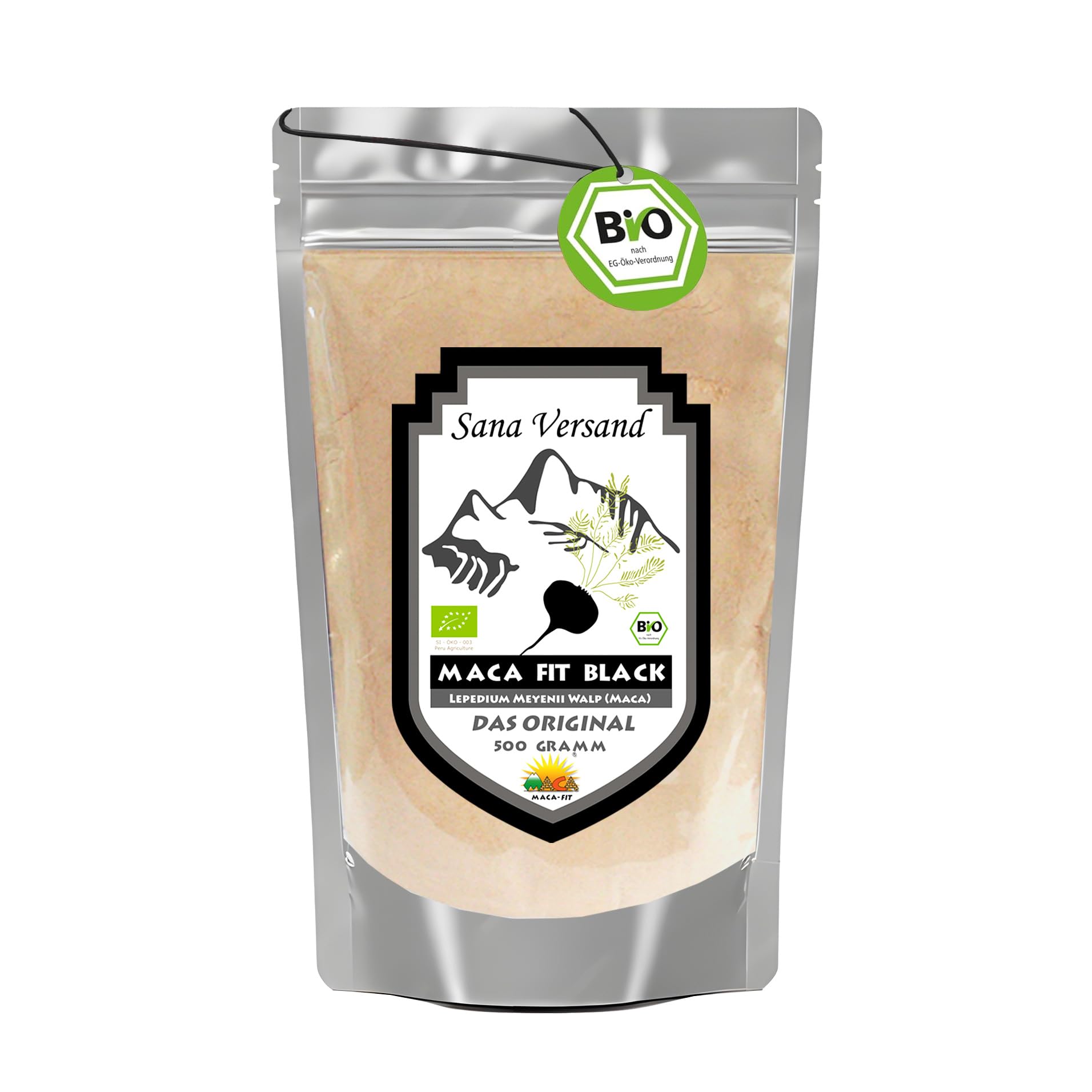 Maca Fit Schwarzes-Maca-Pulver BIO 500g aus Peru Junin | Original aus Peru Junin, Rein pflanzlich, Ohne Zusatzstoffe, Vegan, Gluten- und Laktosefrei