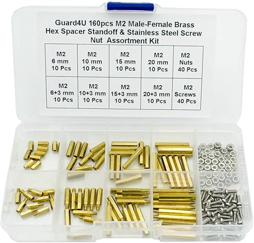 Guard4U Juego surtido de 160 piezas M2 macho-hembra de latón hexagonal separador y tuerca de tornillo de acero inoxidable (M2 hexagonal)