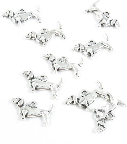 Cantidad de 20 piezas de joyería de tono plateado antiguo que hace suministros encantos hallazgos M4CU7 perro salchicha