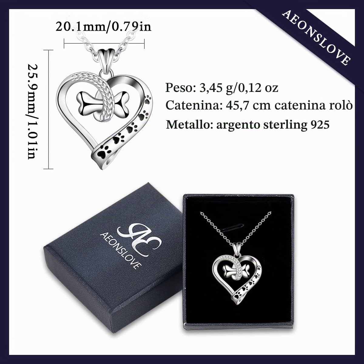 AEONSLOVE Collana Da Donna Collane Argento 925 Bello Cane Zampa Pendente Personalizzata Gioielli Festa Della Mamma Regalo Ragazza Bambina Nonna