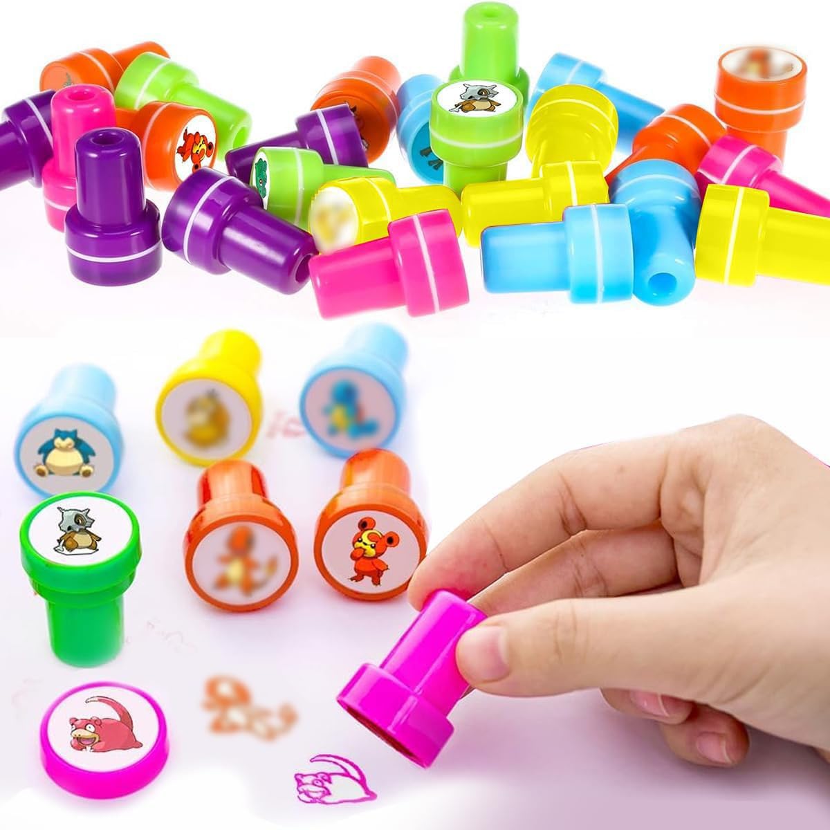 Set 24 Mini Timbri Autoinchiostranti Per Bambini, Rotondi Multicolori, Motivi Simpatici, Giocattolo Creativo 3+ Anni, Regalo Feste