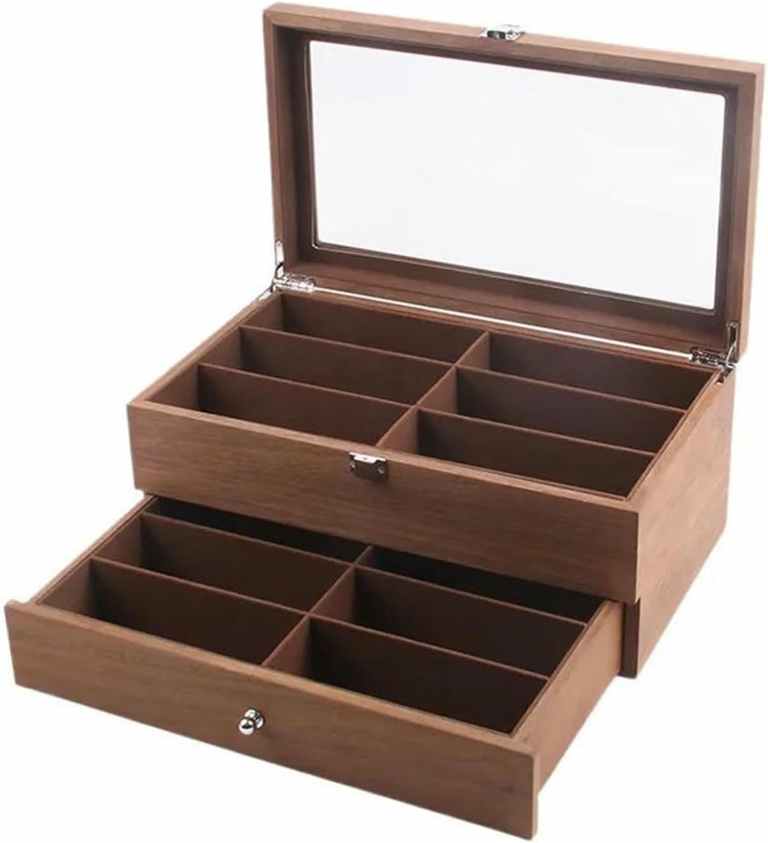 Boîte à bagues en bois à 12 compartiments et double couche pour bijoux