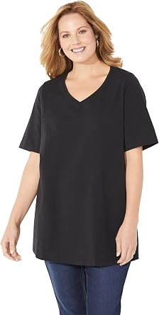 Catherines Suprema Short Sleeve V-Neck Tee Black