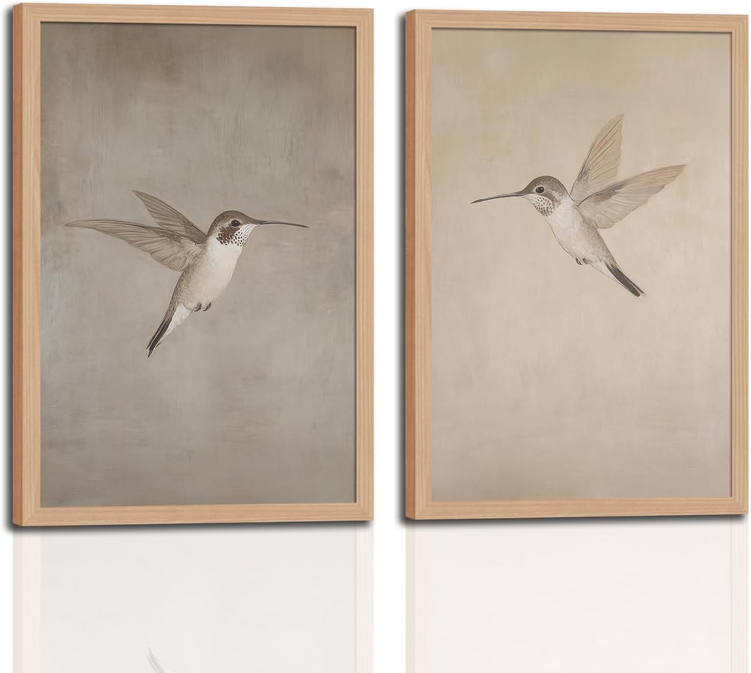 2Pcs Framed Vintage Hummingbird Canvas Wall Art Prints - Vintage Botanical Bird Artwork - Ready to Hang Decorative Picture for Living Room, Bedroom, and Office 12x16in