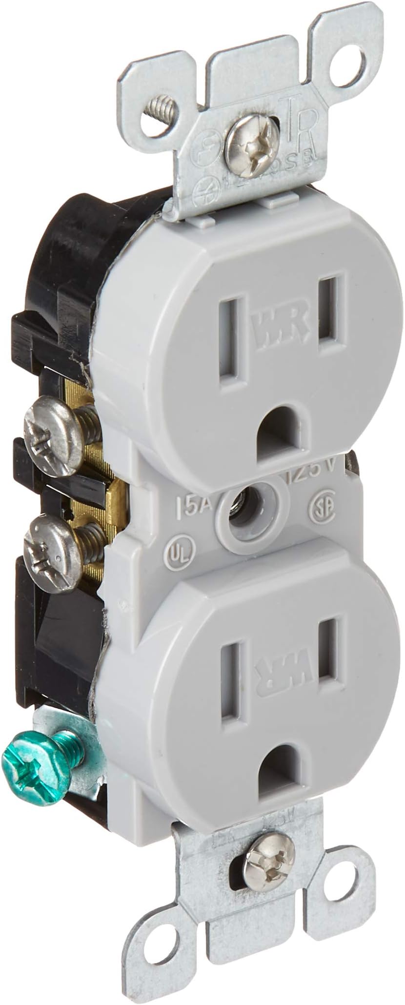 15 Amp, 125 Volt, Weather and Tamper Resistant, Duplex Receptacle, Grounding, Side and Quickwire, W5320-T0G, Gray
