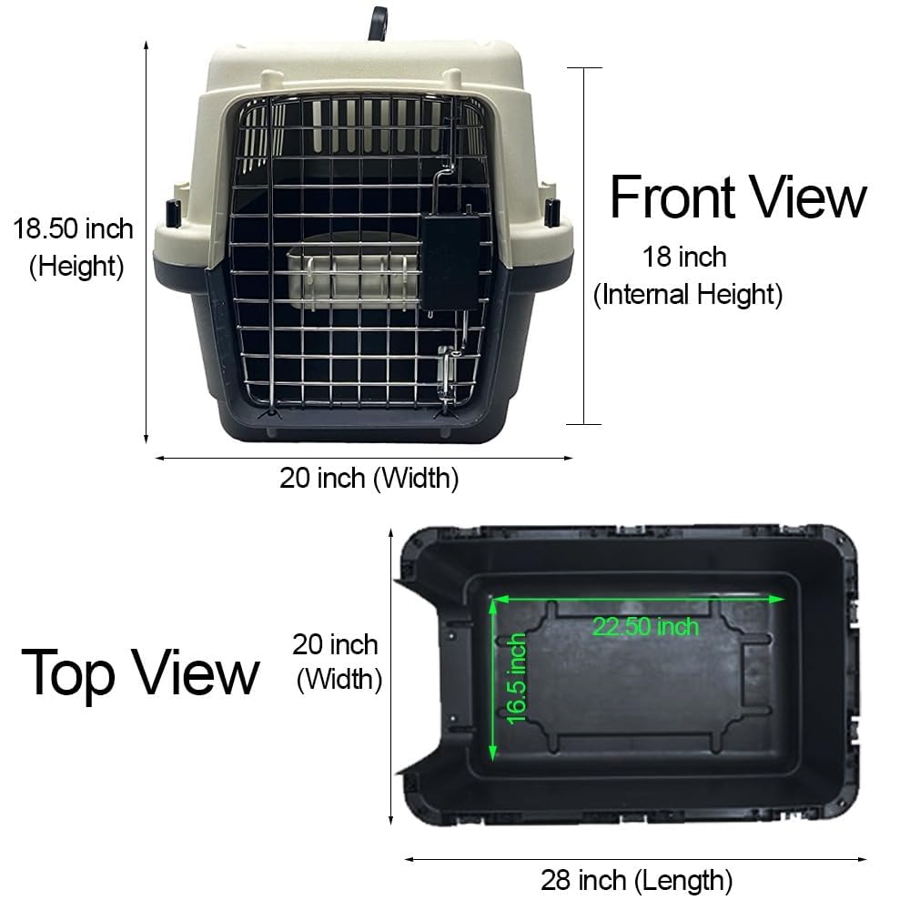 28" Heavy Duty Dog Travel Carrier Flight Crate for Dogs Puppies Cats IATA Compliant Airline Approved Pet Travel Kennel - White & Grey (28 Inches, L x 20" W x 18.50" H)