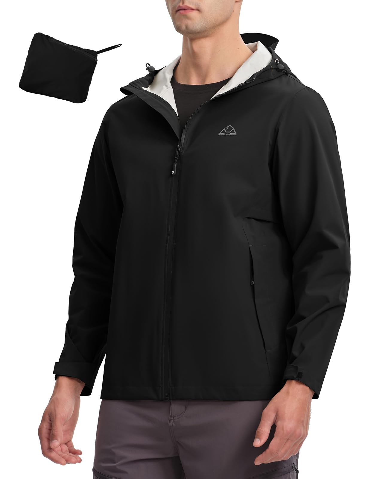 YSENTO Chubasquero impermeable para hombre, chaqueta transpirable para senderismo, chaqueta de entretiempo, chaqueta funcional cortavientos plegable