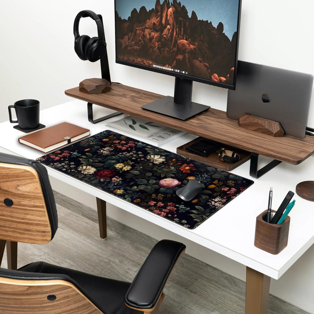 Black Vintage Desk Pad - Large Mouse Pad & Laptop Keyboard Mat - Non-Slip Base - 31.5 x 15.8 in - Gaming & Office Desk Decor - Image 3
