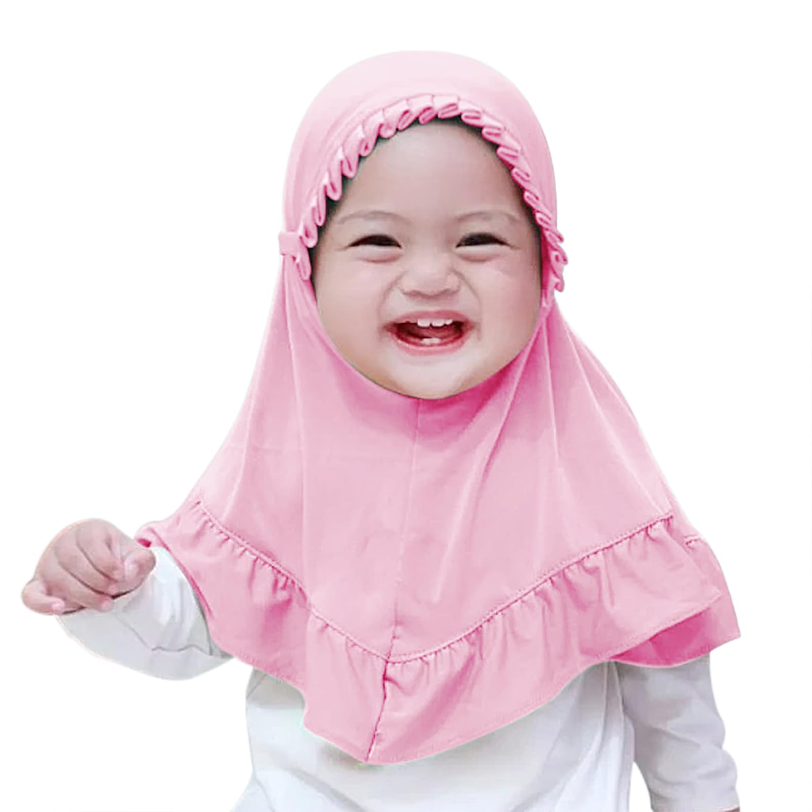 JIAHG 2pcs Hijab Fille 2-4 ans avec Bonnet Intégré Foulard de Tête à Bordure Plissée pour Fille Musulmane Arabe Africaine Malaisienne Écharpe Cagoule Doux et Confort