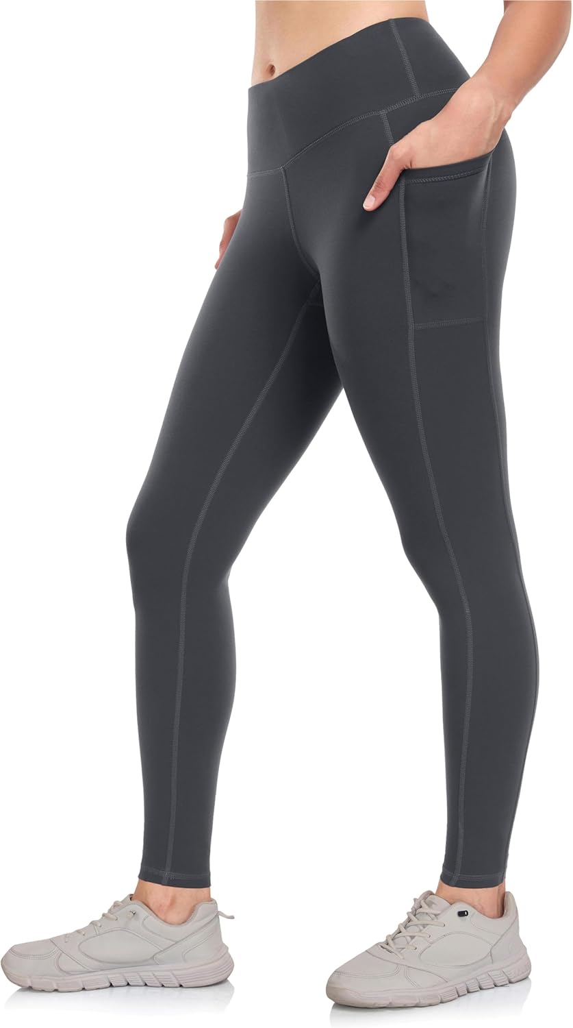 IBL Womens Buttery Soft Leggings with Pockets, High Waisted Compression Workout Lounging Yoga Pants