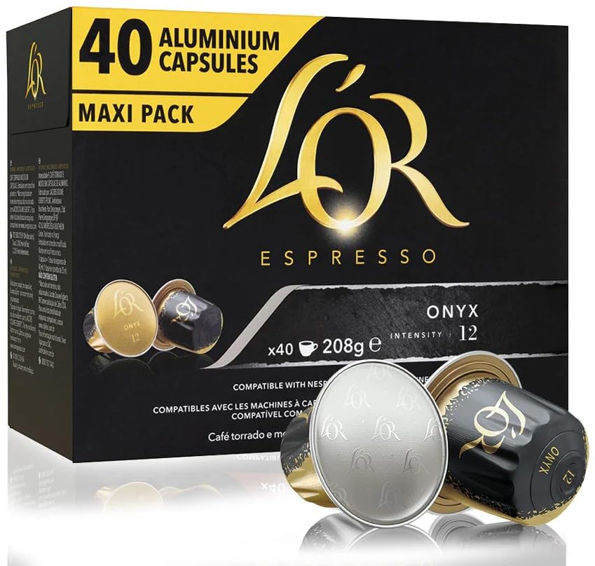 LOr Coffee Pods Onyx Espresso Capsules 40 Count Espresso Single-Serve Aluminum Coffee Capsules Compatible with Nespresso Original Machines