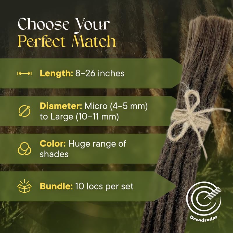 Human Hair Dreadlock Extensions – Handmade Crochet Locs Real Hair Dreads For Every Hairstyle, 10-Strand Bundle Dreads, Natural Looking Shades