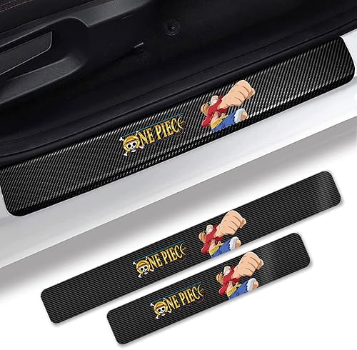 4 piezas de protector de umbral de puerta de dibujos animados de anime pirata, calcomanía de fibra de carbono para umbral de puerta, cubierta de