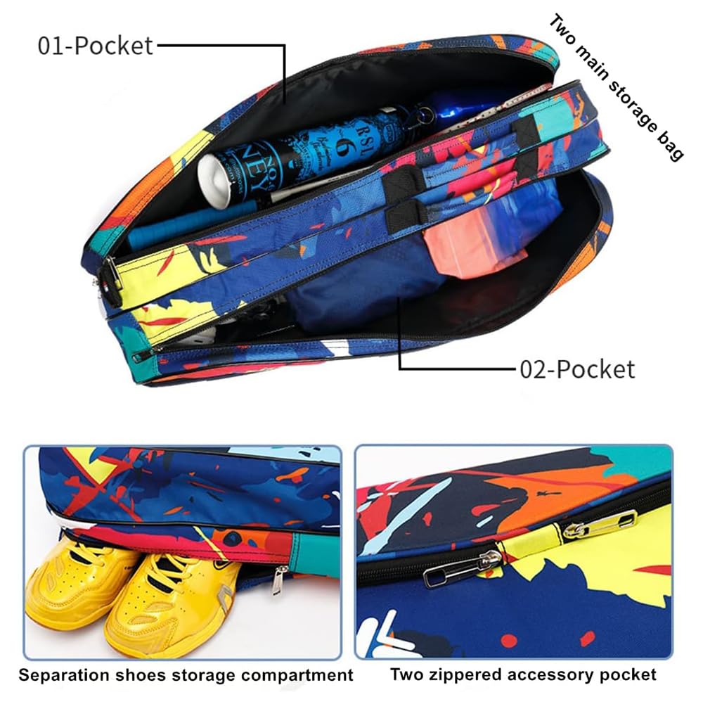 Sac de Badminton Tennis Imperméable à l'eau pour 3-6 Raquettes, avec Fermeture éclair, Sac à Dos Sport, pour Hommes Femmes (Bleu)