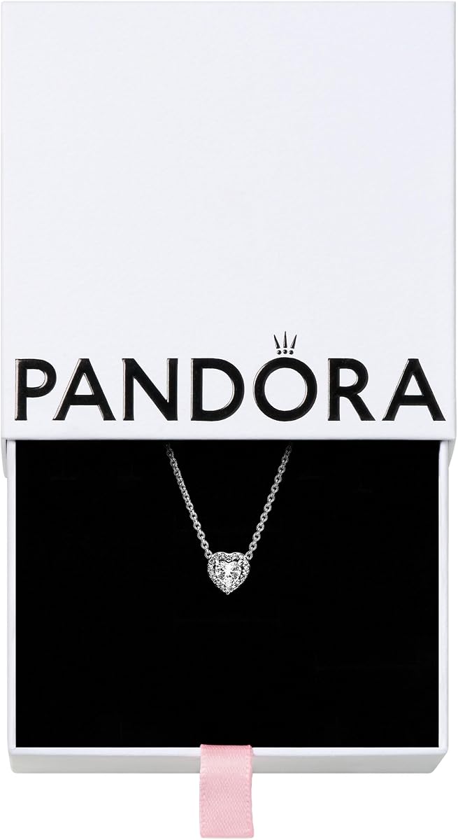 Collar de Zirconia Cúbica de Corazón Elevado de Joyería en Plata de Ley, 17.7", Sin Caja