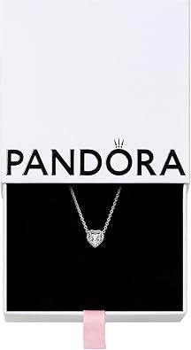 Pandora Jewelry Elevated Heart Cubic Zirconia Necklace in Sterling Silver, 17.7, No Box