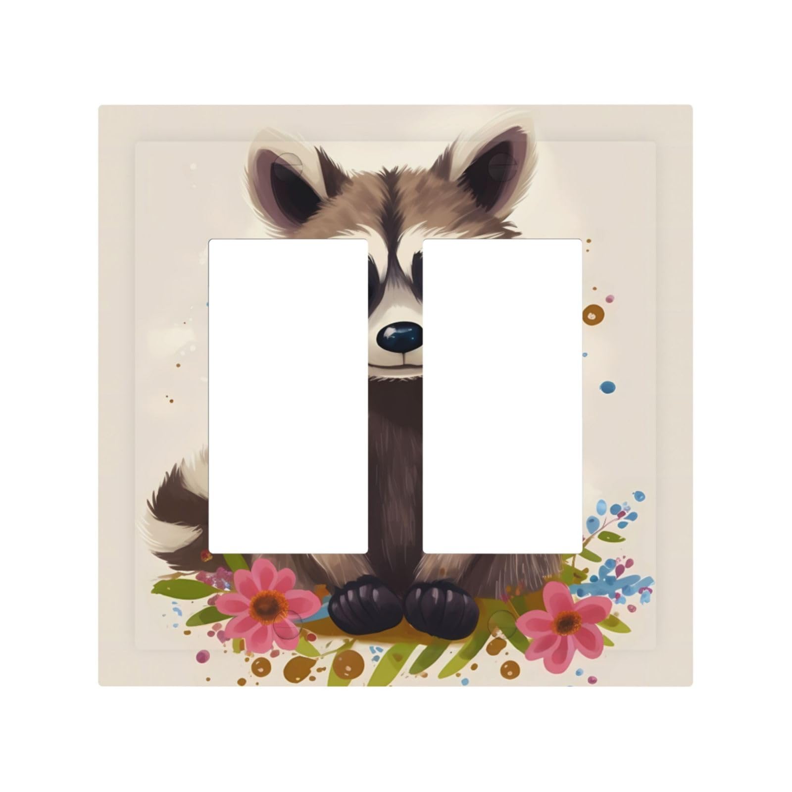 Kloph Style H Decorator Double Toggle Light Switch Covers Raccoon Wall Plate 2-Gang Mid Size 5" X 4.9" Double Toggle Switch Wallplate Decorative 2 Gang Wall Switch Plate Covers