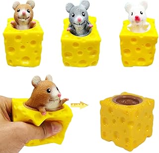 3-Pack Animal Squishes: Cheese Cup Mice Fidget Toys for Anxiety and ADHD Relief