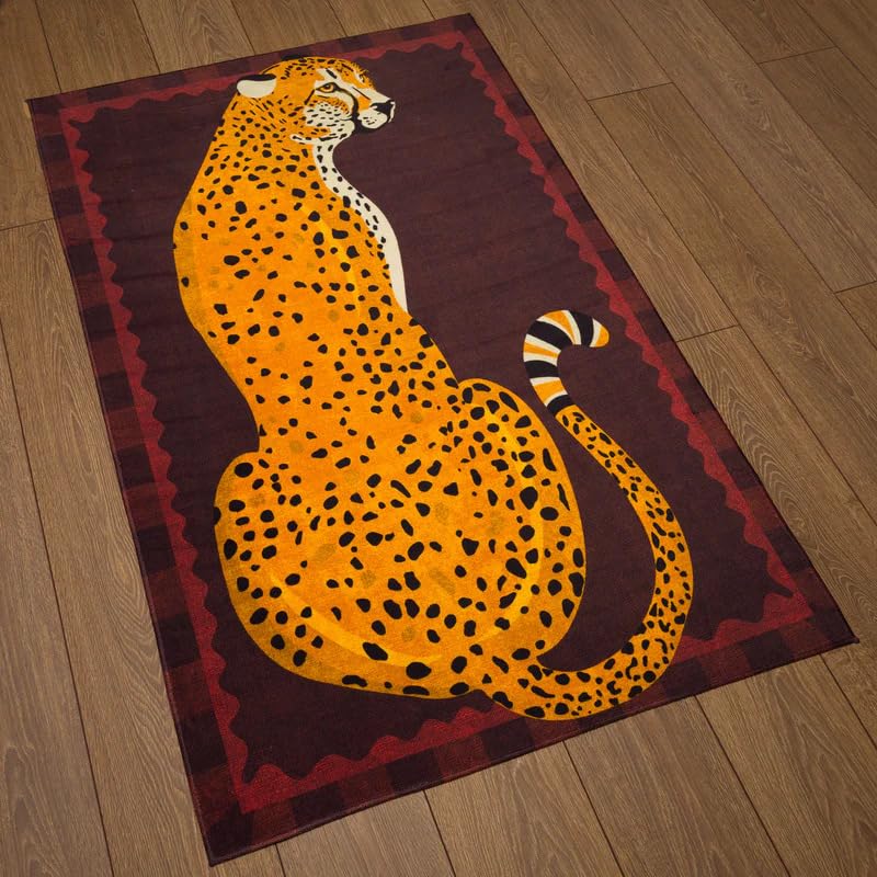 Alfombra de guepardo de 140x160 cm, lavable y antideslizante para la decoración del salón