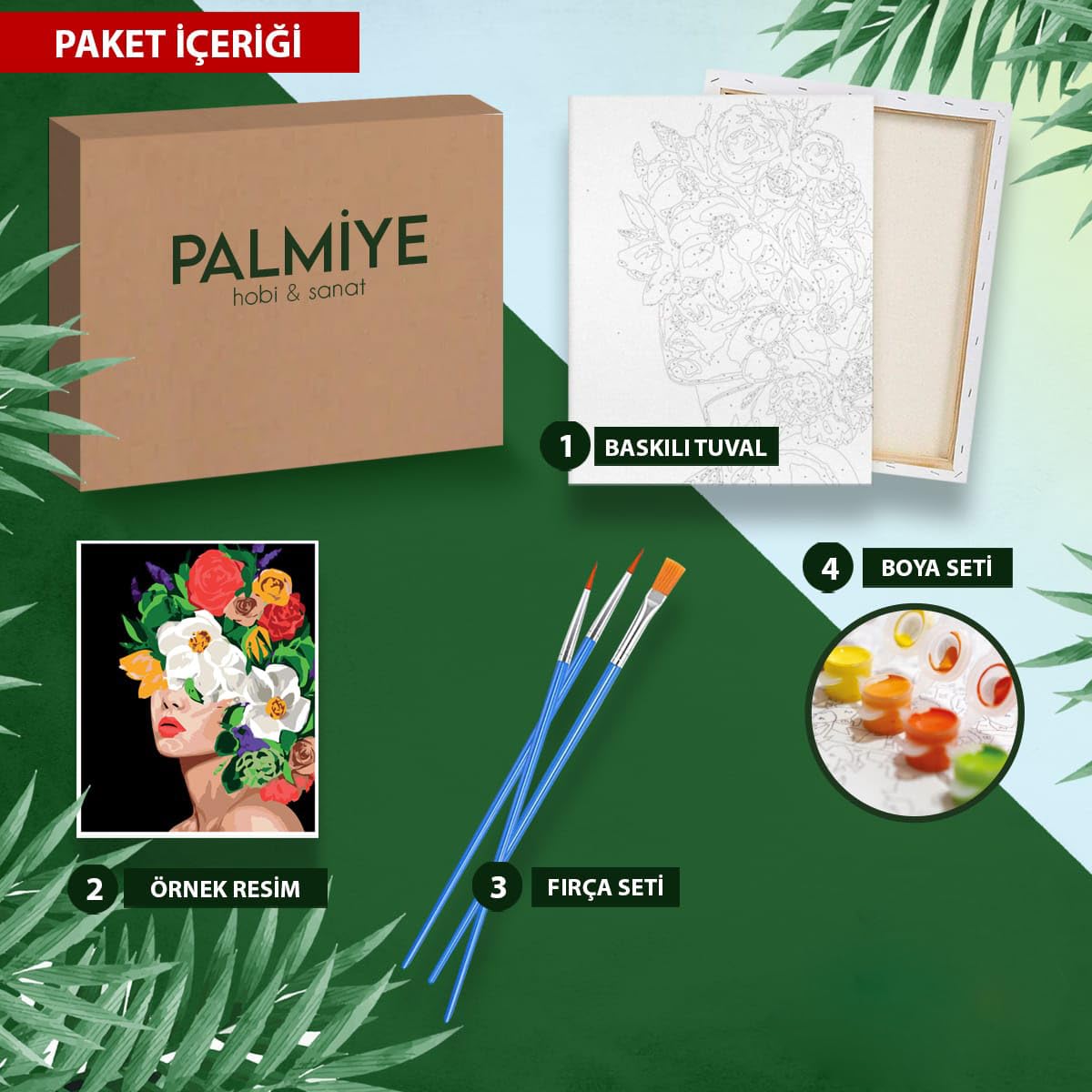 Palmiye Hobi Sanat Sayılarla Boyama Tuval Seti Fırça Boya Dahil (Çıtalı) 40x50 CM - Kedi ve Sonbahar