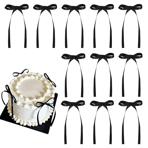 30 Pack Bow Cake Toppers Black Ribbon Bows for Cake