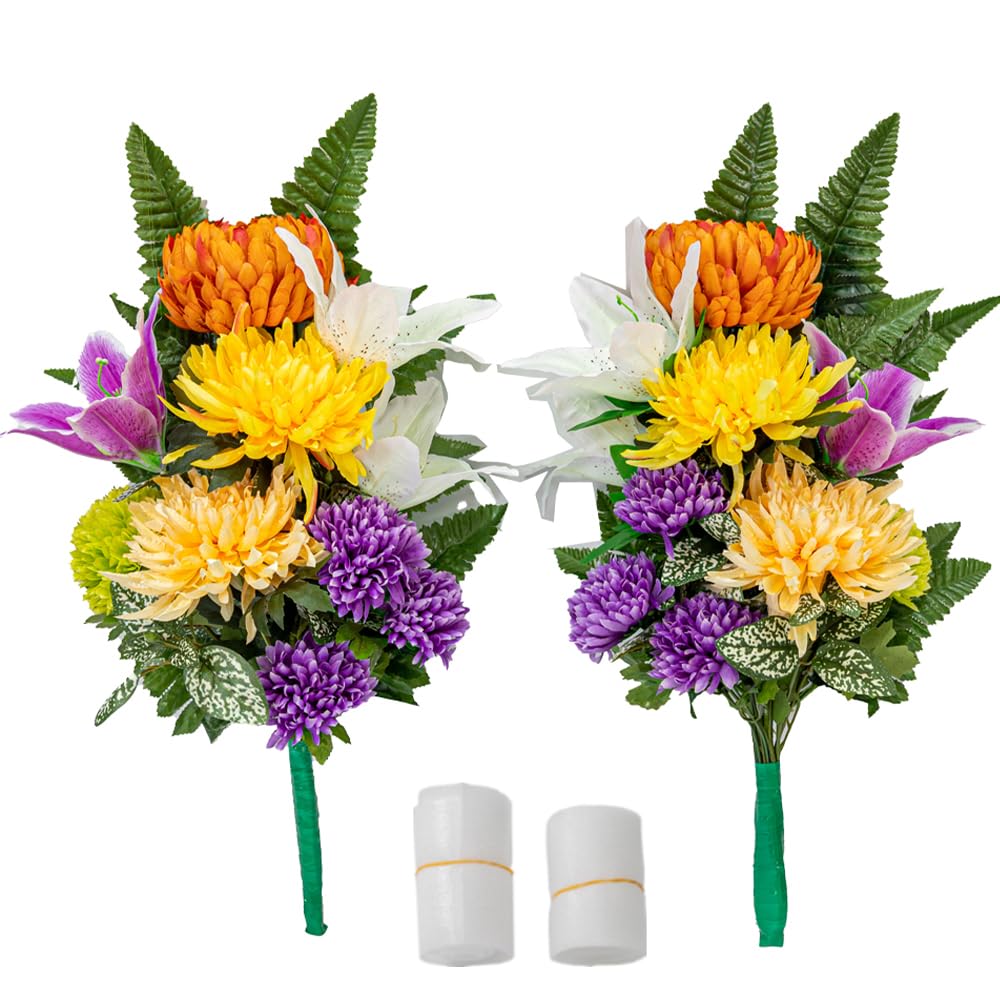 アネモネ ユリ ダリア しきみ(樒)付き 造花 2束】固定具付き