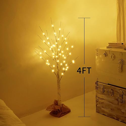 Miniatura 2 de HOLILLUMA Árbol de Navidad iluminado, árbol de Navidad de 56 LED de 4 pies con decoración de arpillera, blanco cálido, IP44 impermeable, fuente de