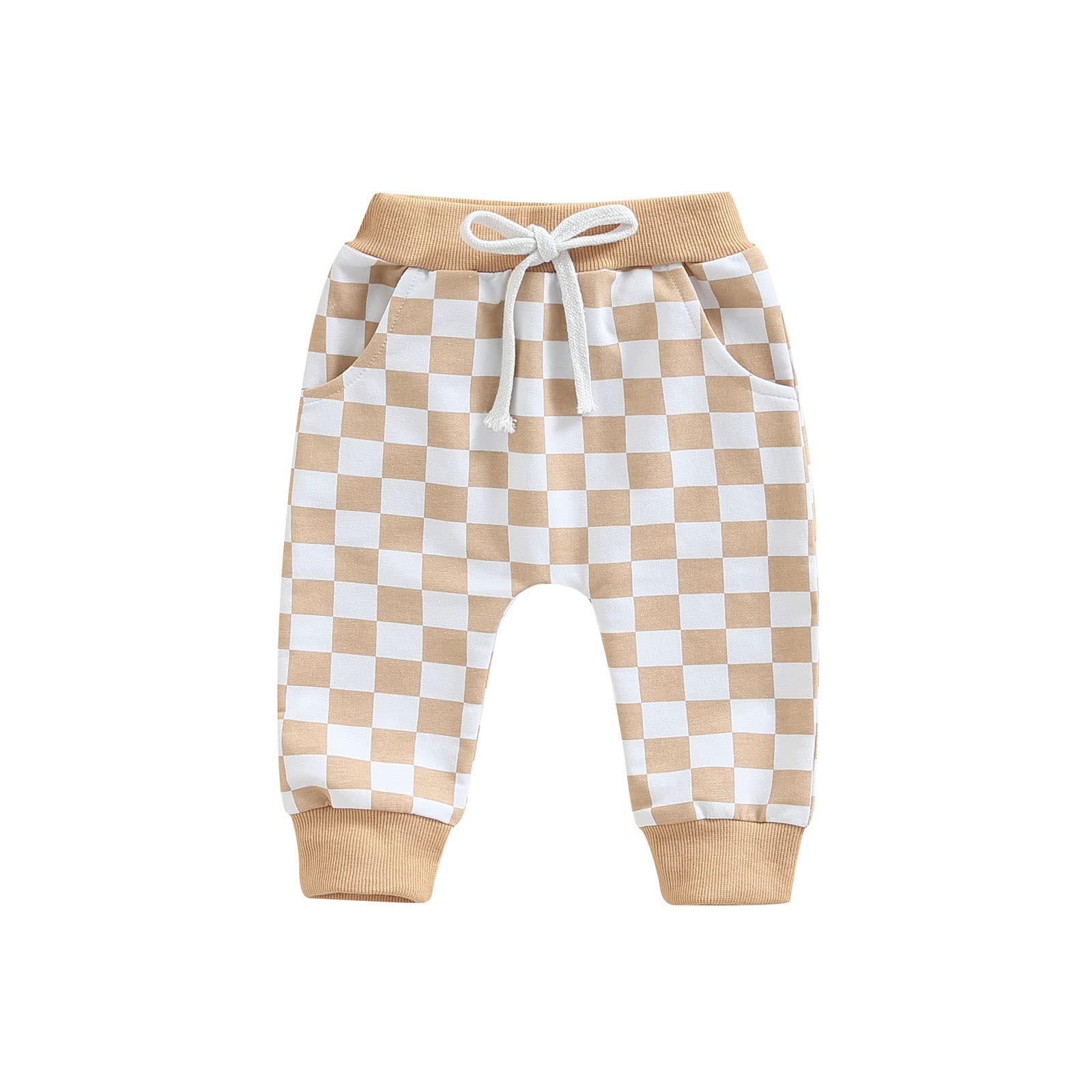 Toddler Baby Boy Girl Checkerboard Plaid Pants Elastic Waist Casual Trousers Spring Summer Fall Winter Long Pants (A-Yellow, 18-24 Months)