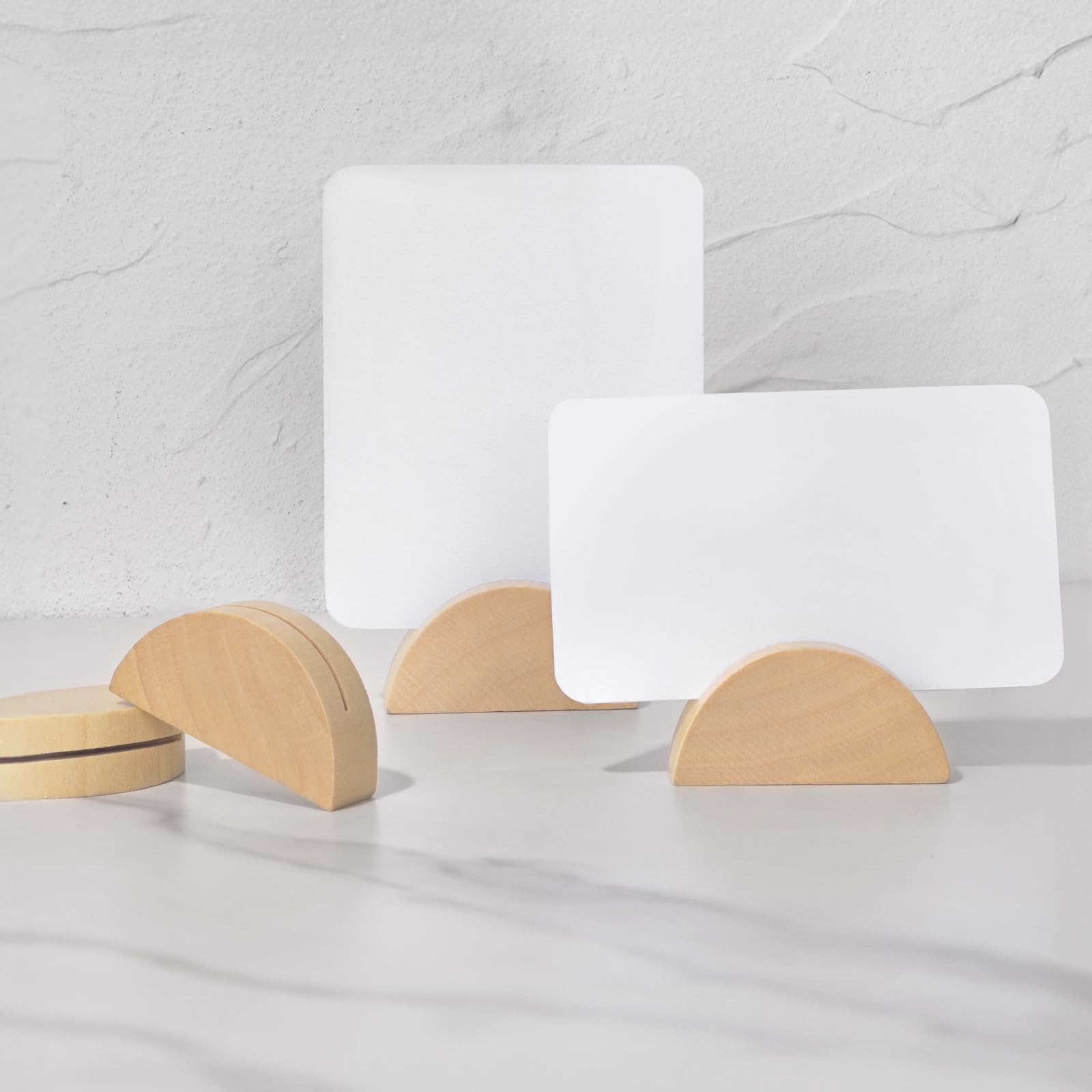Photo 1 of UNIQOOO 10 Set 2" Arch Birch Wood Stand with Cards |1.2mm Slot, for Name Cards, Solid Wood Place Card Holder, Photo Display Stand | for Event Decor, Retail Shop, Cafe Restaurant Menu, Business Card, Name Tag
