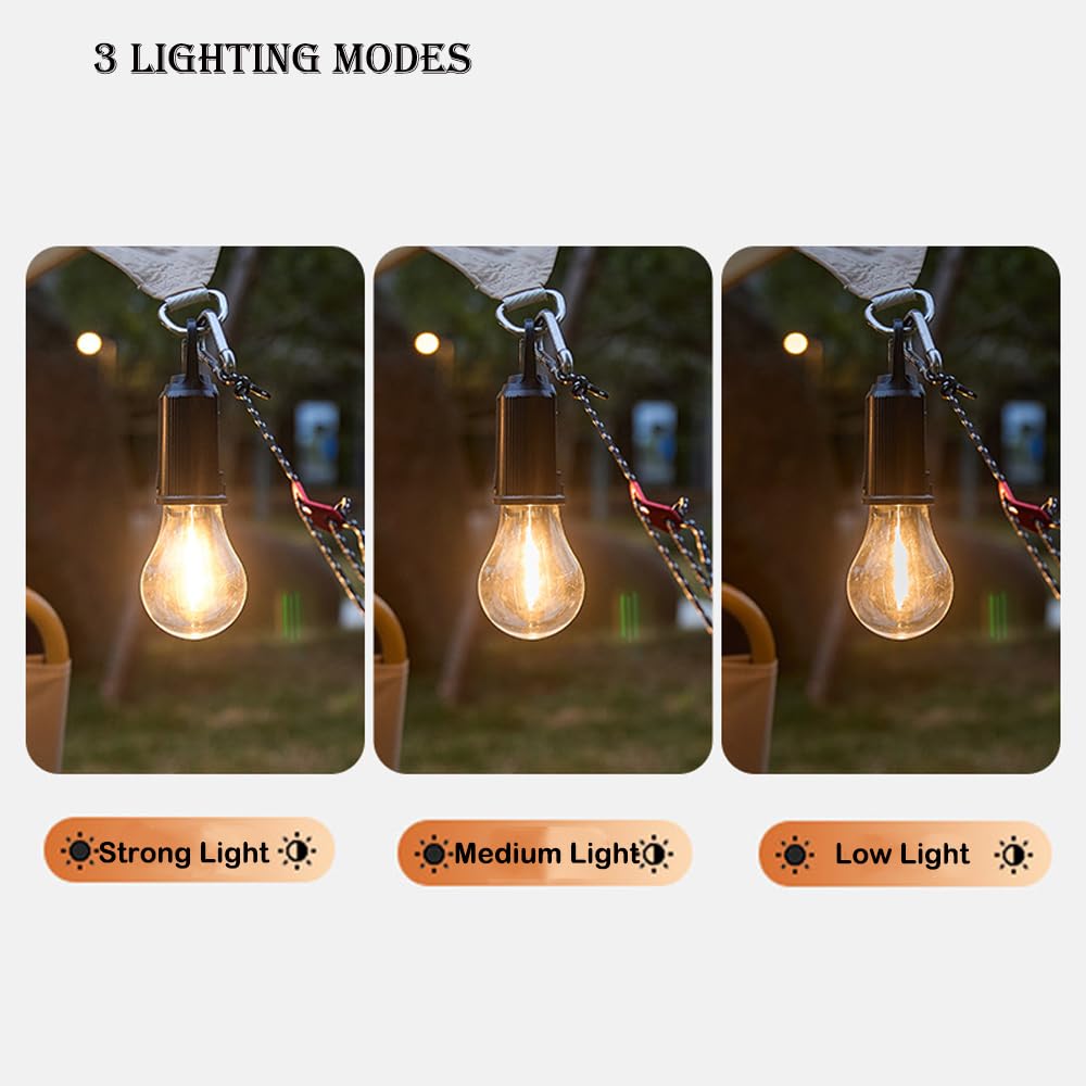 Luci solari da campeggio con gancio per tenda da appendere all'aperto piccola lampadina ricaricabile lanterna con gancio a clip 3 modalità di illuminazione per escursionismo zaino in spalla luce calda