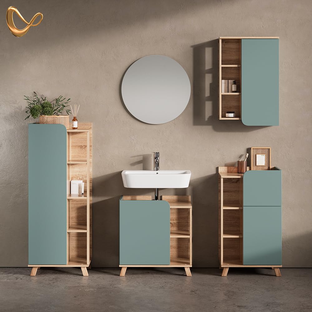 Livinity Armario de baño Marano, Gris Azulado, 50 x 75 cm con Puerta y Compartimentos Abiertos