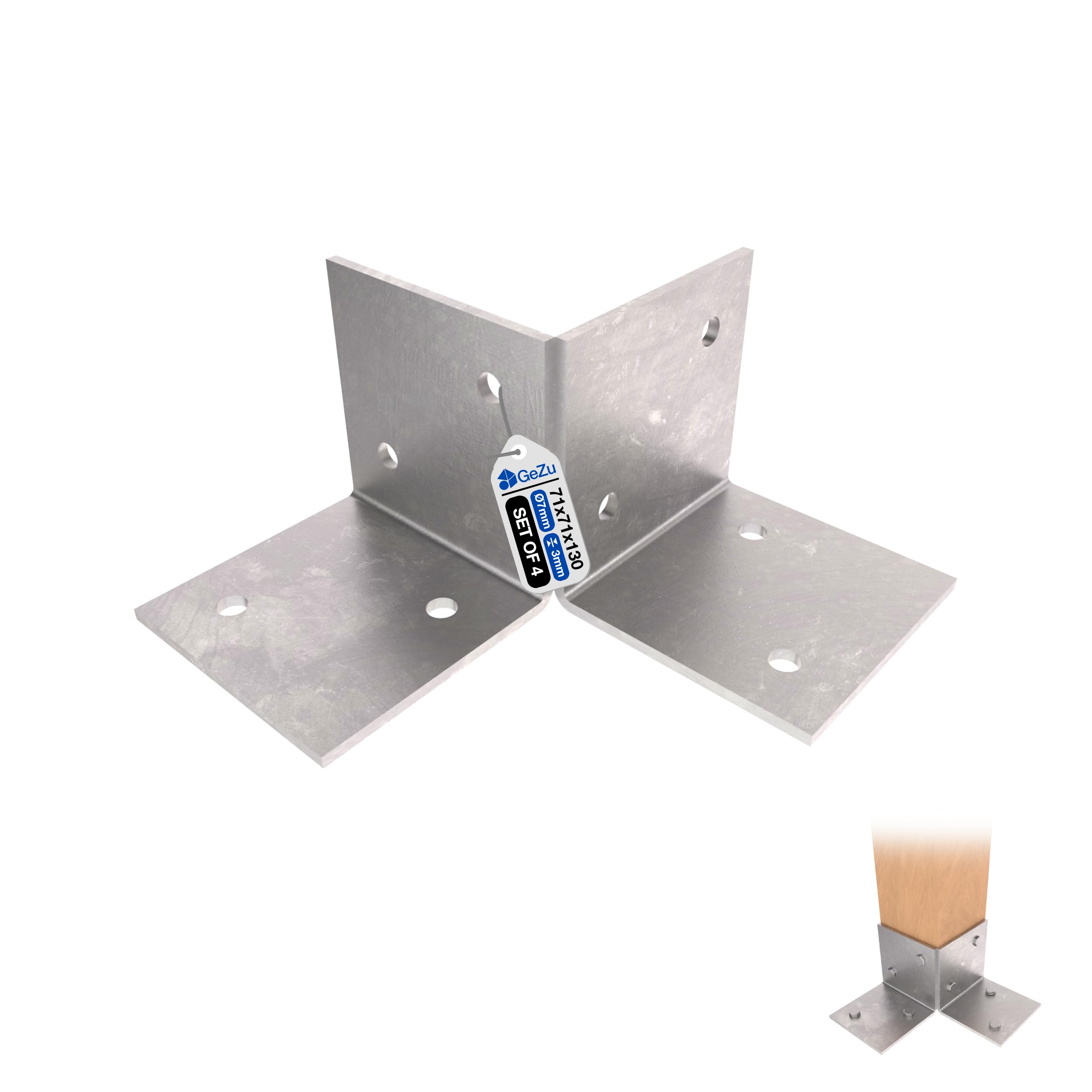 GeZu Impex Pergola Floor Bracket 71x71mm Hot Dip Galvanised Set of 4 Wooden Pergola Kit Floor Plates Ground Fixing Floor Support Post Connector Bracket