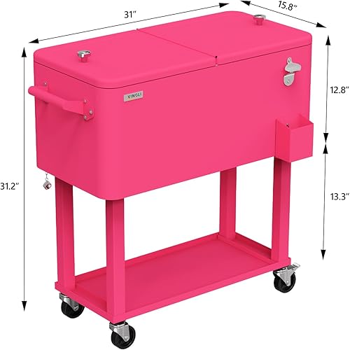 Vista 77 de VINGLI Baúl de hielo rodante de 80 cuartos de galón, carrito portátil para fiestas en el patio, bar, con estante, piscina de bebidas con abridor