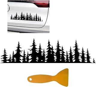 Pine Tree Forest Car Sticker Decal, Auto Vinyl Forests Graphic Logo Decal Accessories, Universal Auto Door Badge Sticker Decoration for Laptop, Car Trunk Tailgate Emblem, Wall (Forest/Black)