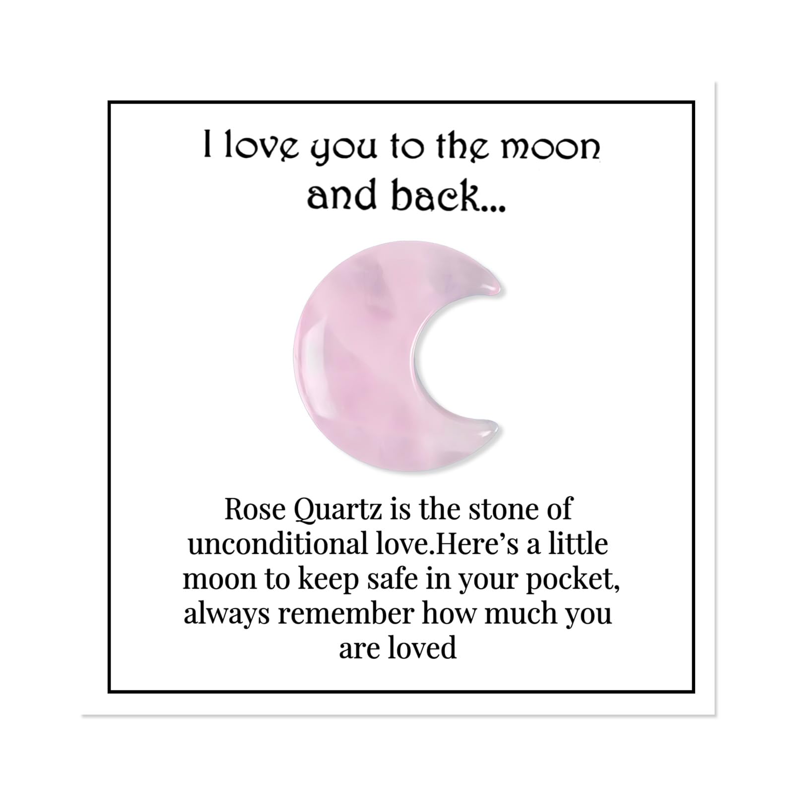 Plorede Pink Moon Shaped Rose Quartz Crystal Gift For Sister, Daughter Or Mum – Healing Crystals Heartfelt Keepsake With Love Message Card – Unique Meaningful Birthday Present, Unconditional Love Token