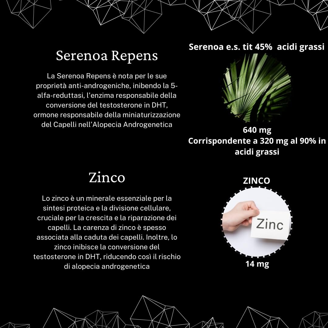 ALOMAN - Integratore per Caduta Capelli Uomo con Serenoa, Ortica, Zucca, Zinco e Riso Nero con Fiori di Fico d'India (Mix Brevettato ACTRISAVE) - 90 Capsule - Supporto CAPELLI SOTTILI - ANTI DHT