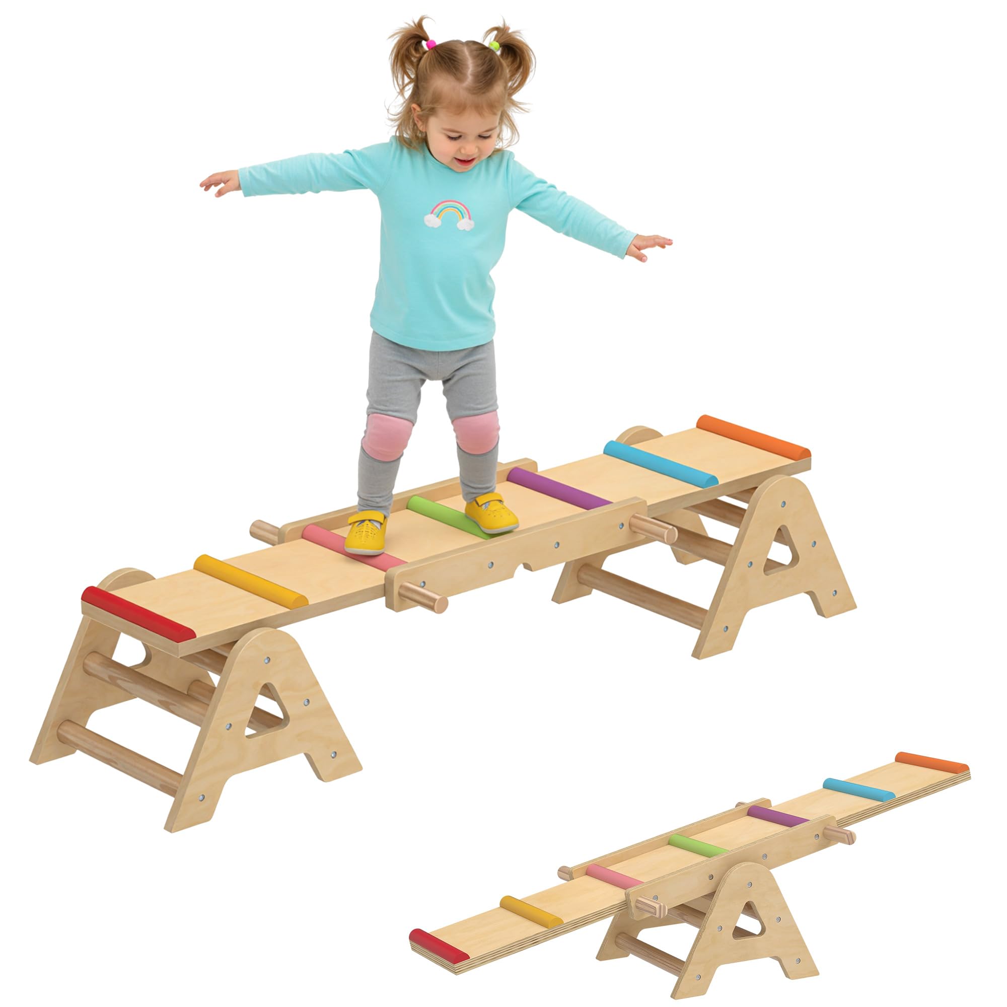 AIYAPLAY Balance Wippe Kinder, Schwebebalken aus Holz, Equilibrium Spielgeräte 133 x 38 x 24 cm