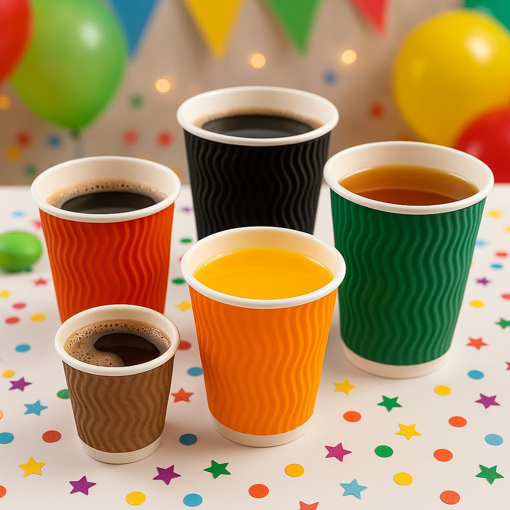 Heyiwell 50-Pack 8oz Kraft Insulated Ripple Wall Disposable Paper Coffee Cups, Suitable for Hot/Cold Beverages - Image 2