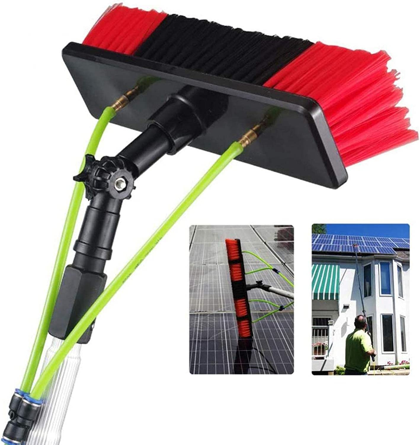 Kit de limpieza de ventanas de poste de alimentación de agua de 12 pies, cepillo para exteriores y limpiador de paneles solares, sistema de alimentación de manguera fotovoltaica para una limpieza