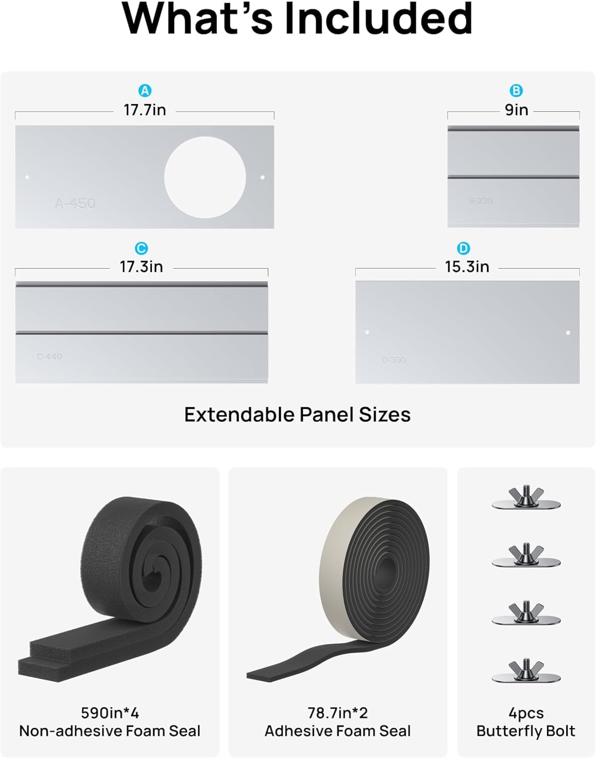 DREO Adjustable Portable Air Conditioner Window Vent Kit with 5.9 Inch Exhaust Duct, Upgraded Seamless Window Panel Kit for Sliding Windows, Doors