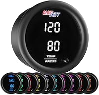 GlowShift 10-Color Digital Dual Temp & Pressure Gauge Kit - Boost, Oil PSI, Water/Trans Temp Monitor - 52mm Multi-Color LED Display with Sensors