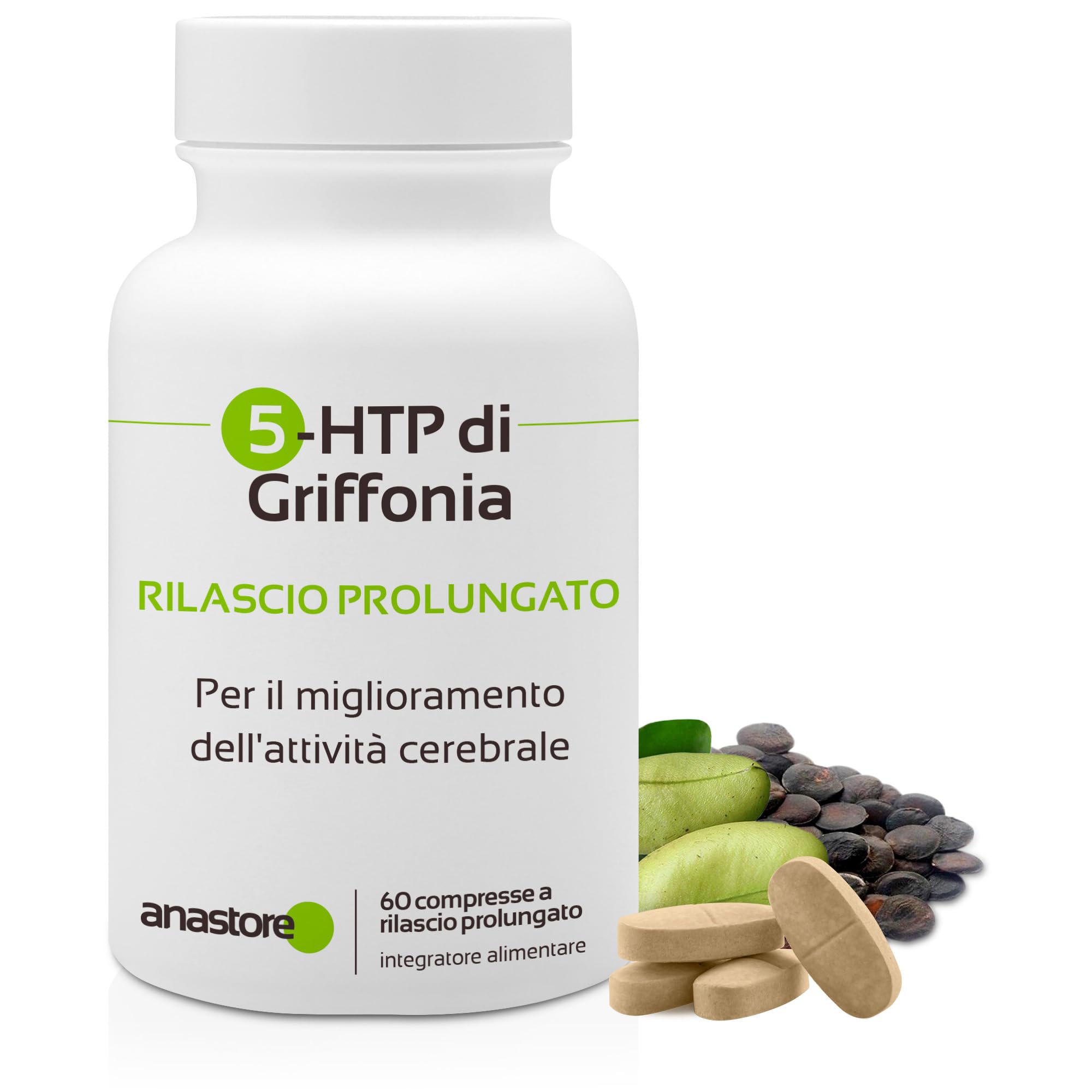 5-HTP di Griffonia * 510 mg / 60 compresse * origine naturale a rilascio prolungato * equilibrio emotivo