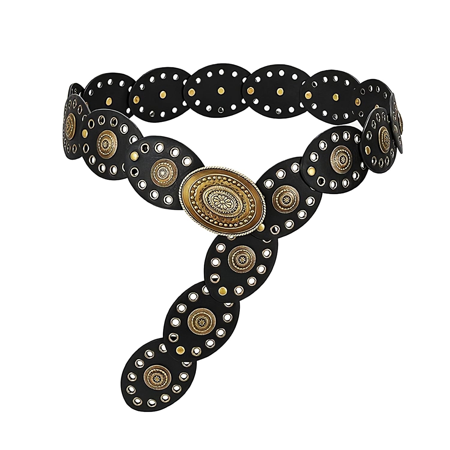 women's black subculture belt | bronze oval buckle, pu leather, one size adjustable vintage punk waist belt for jeans, dresses, and shirts