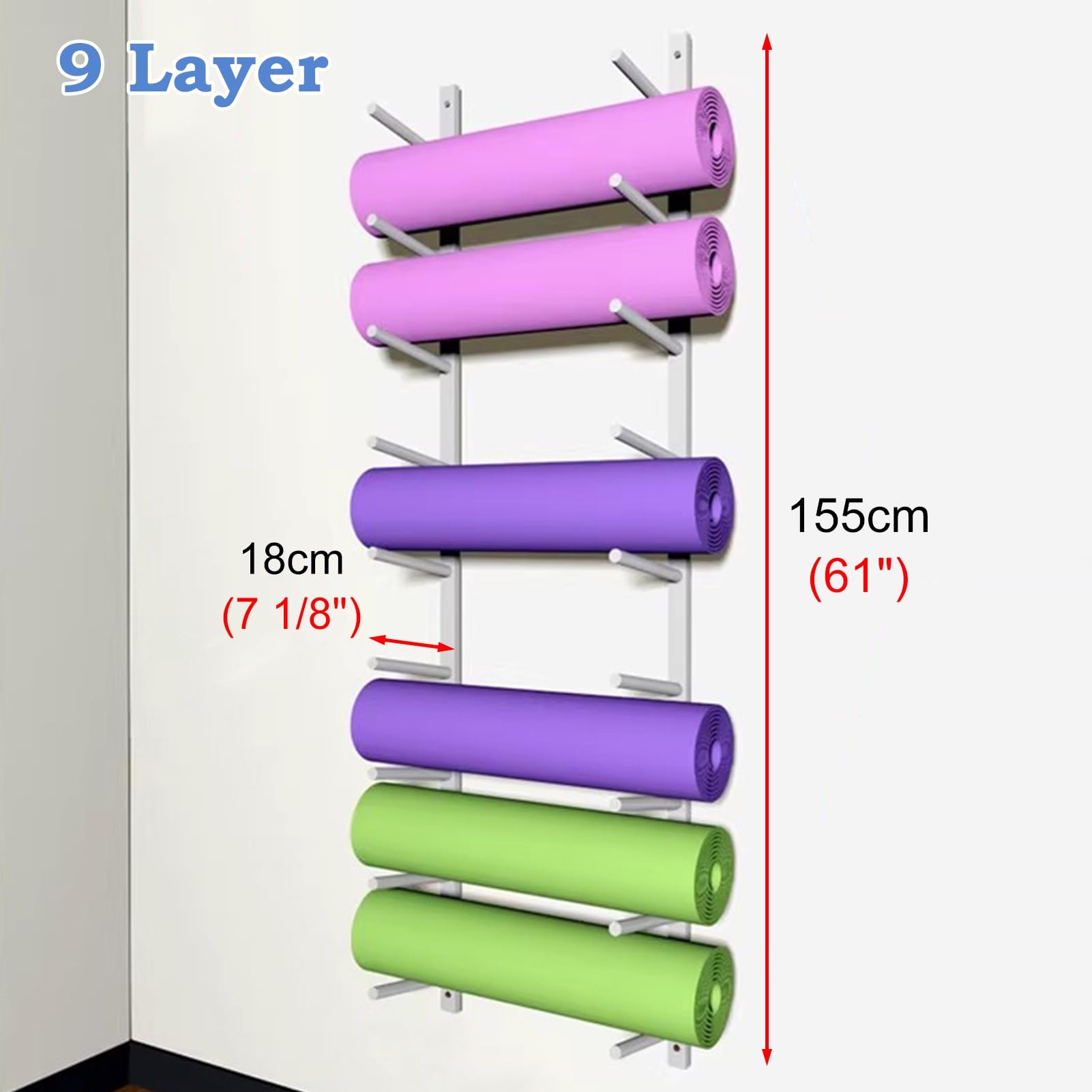Yogamattenhalter 2er-Set Weißer Yogamattenhalter, Wand-Yogamatten-Organisation für Das Fitnessstudio zu Hause, Großes Yogamatten-Aufbewahrungsregal, Fitness-Organizer für Schaumstoffrollen