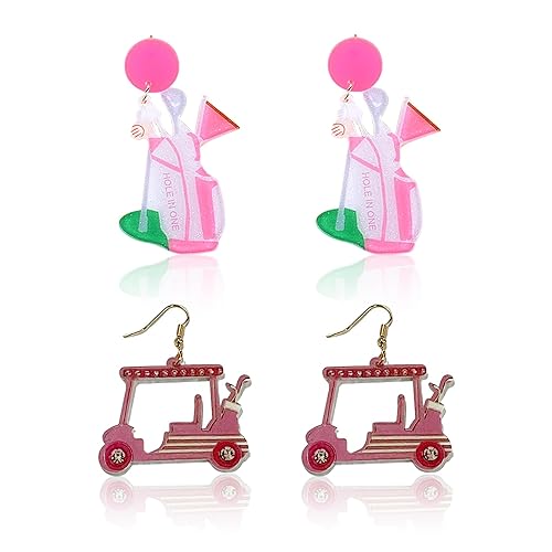 2 Pairs Golf Earrings for Women Golf Ball Bag Cart