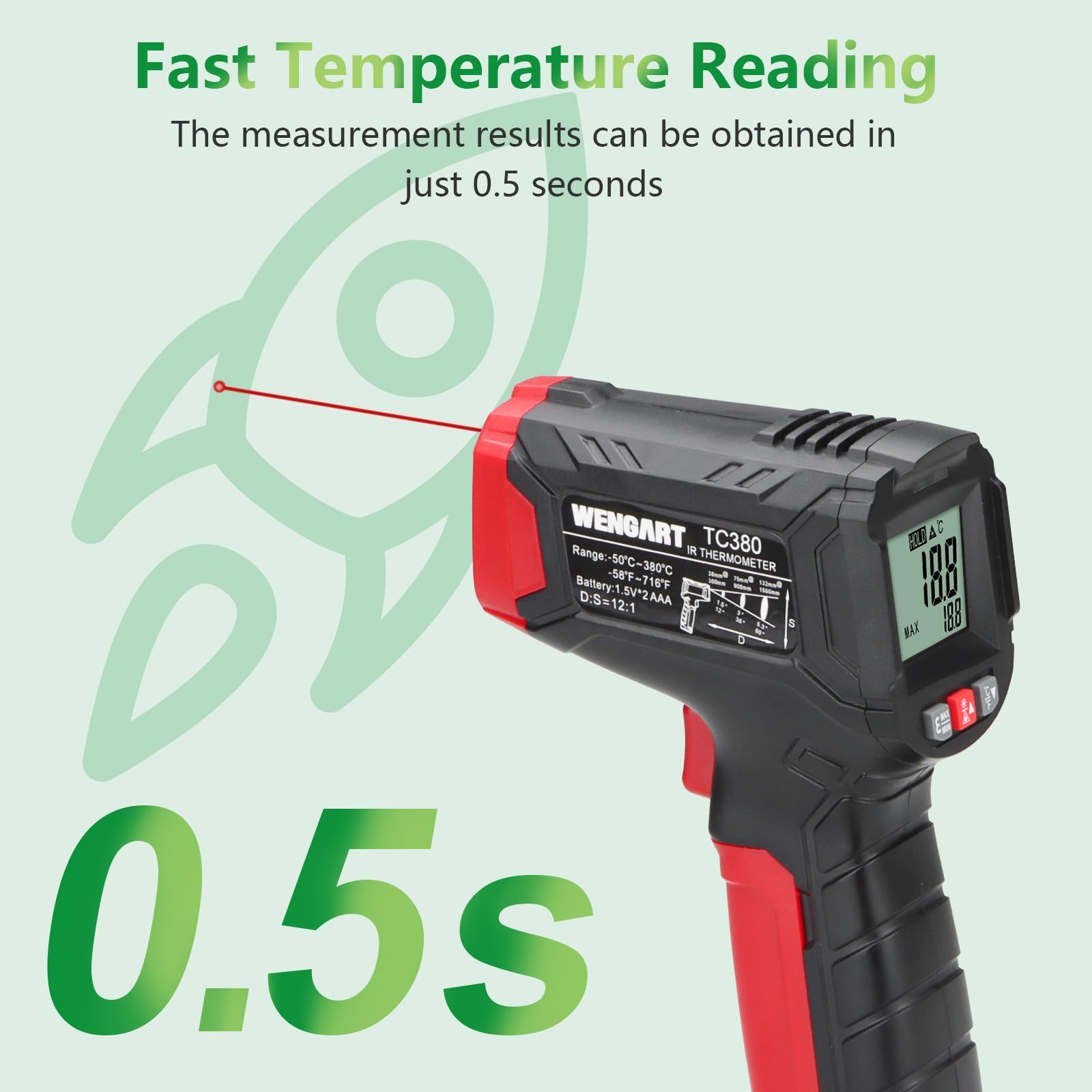 Wengart Termometro a infrarossi WG380 -30°C a 380°C laser portatile senza contatto