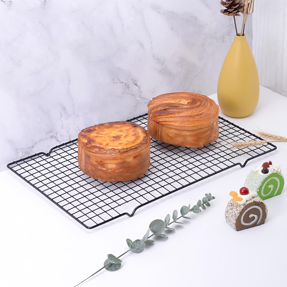 2 stuks koelrooster van roestvrij staal, 40 cm x 25 cm x 2 mm afkoelrooster bakrooster cakerooster rechthoekig met antiaanbaklaag roosterrooster om te bakken voor koelen, grillen, braden, enz., Zwart