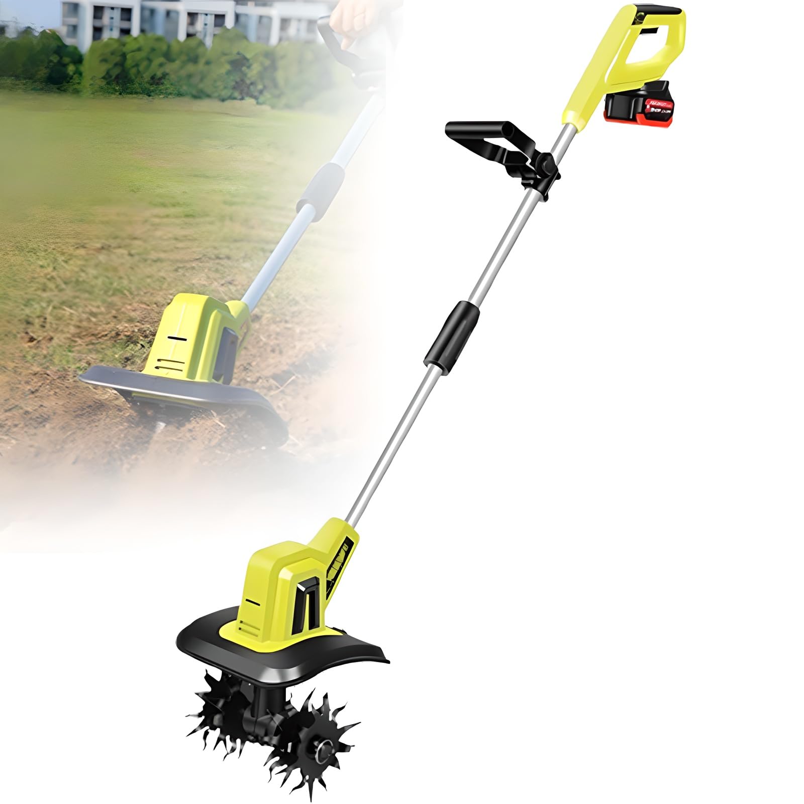 Rotavateur de jardin sans fil en acier robuste pour un labourage précis